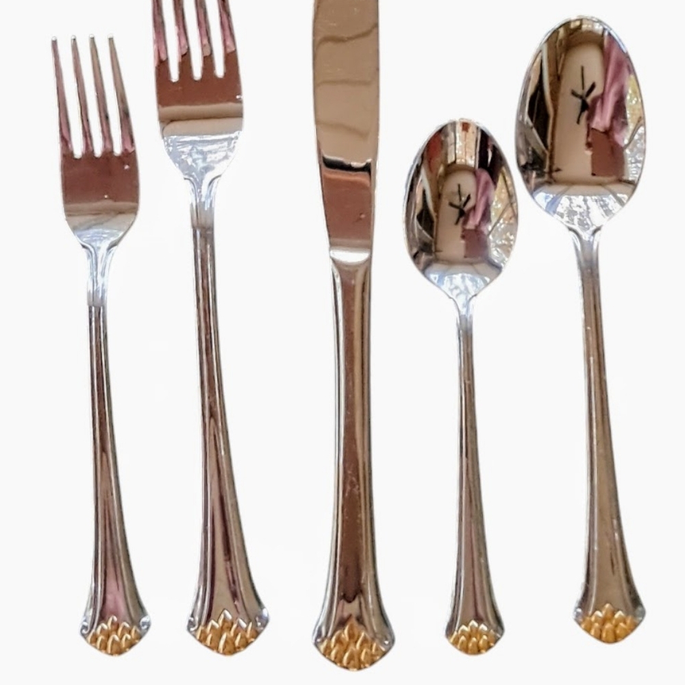 ***SALE***Oneida "Golden Virtue" SS Flatware, 20pc, Service for 4, Gold Tips - Picture 12 of 12
